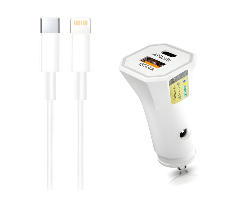 CARREGADOR VEICULAR USB + TIPO C 20W COM CABO LIGHTNING 
LEHMOX