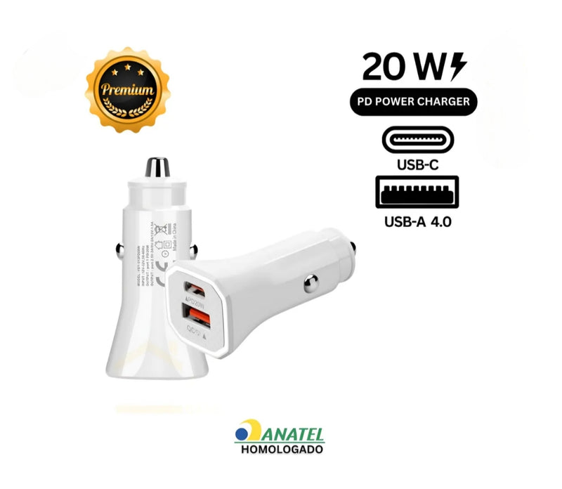 CARREGADOR VEICULAR USB + TIPO C 20W COM CABO LIGHTNING 
LEHMOX