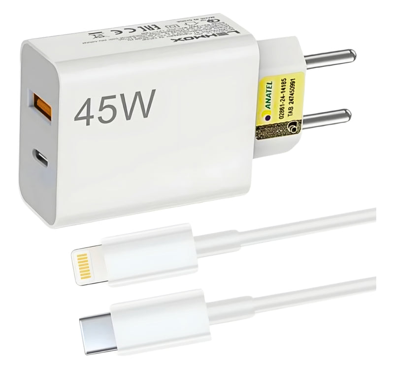 CARREGADOR PARA IPHONE TURBO 45W USB C/LIGHTNING LEHMOX LE-405 A+IOS