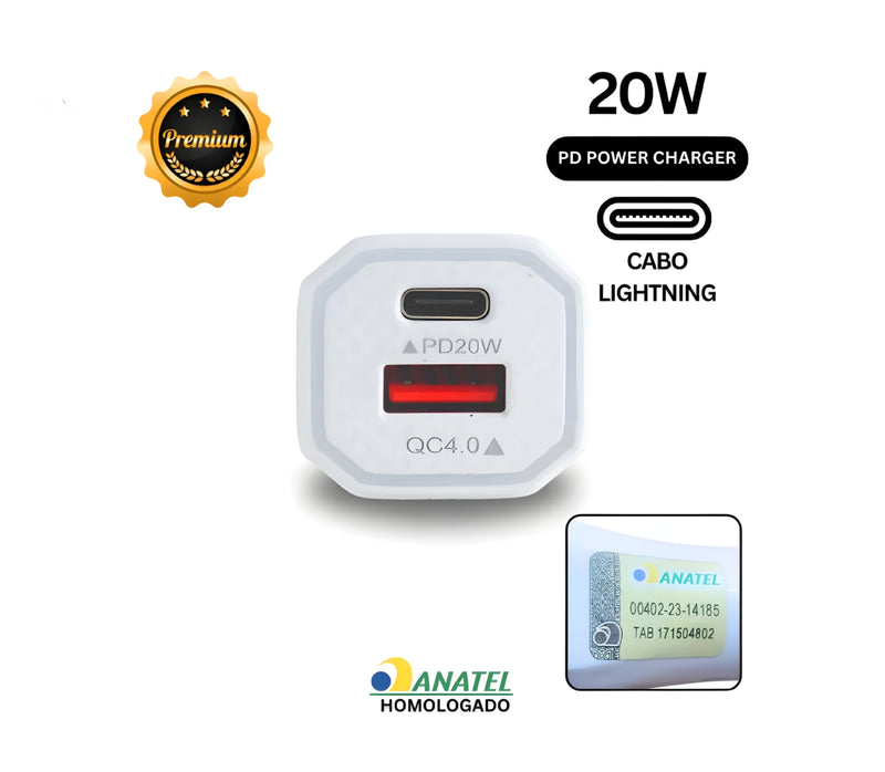 CARREGADOR VEICULAR USB + TIPO C 20W COM CABO LIGHTNING 
LEHMOX