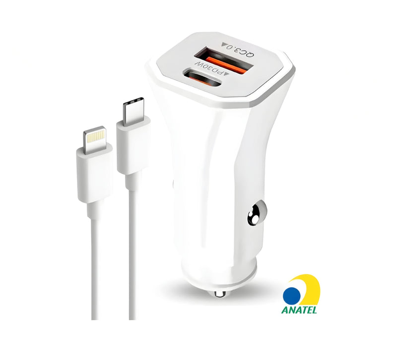 CARREGADOR VEICULAR USB + TIPO C 20W COM CABO LIGHTNING 
LEHMOX