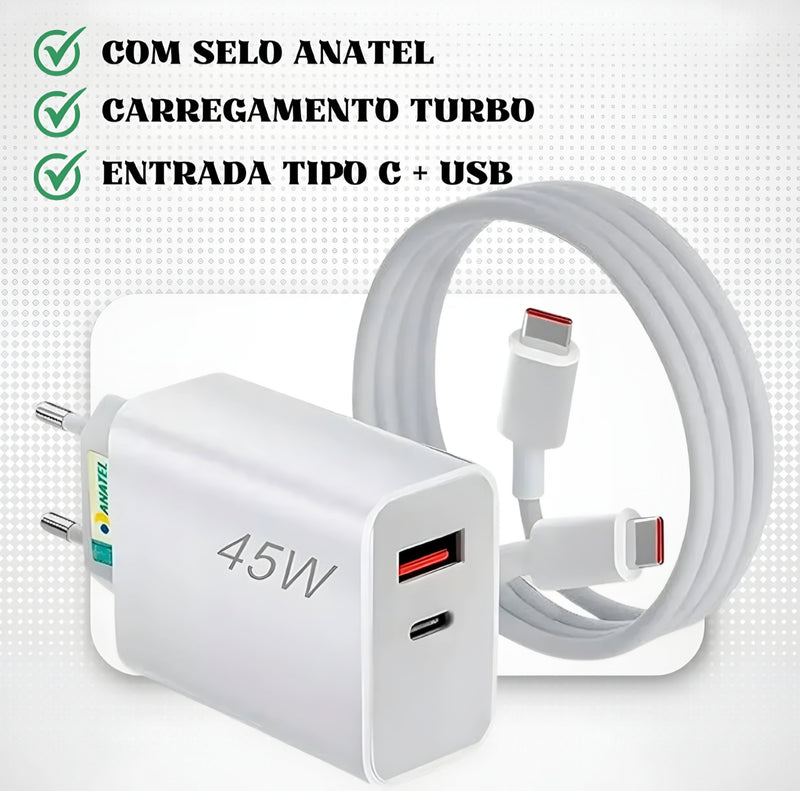 CARREGADOR TURBO 45W TIPO C 
LEHMOX LE-405 A+C