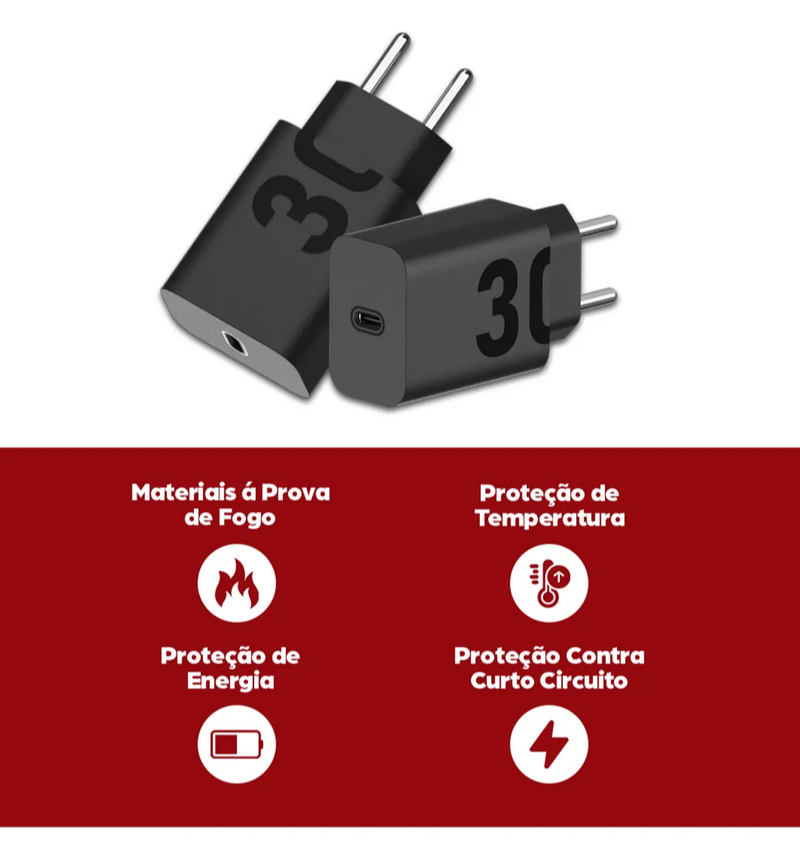 CARREGADOR USB C/USB C TURBO 
POWER 30W LEHMOX LE-490PD